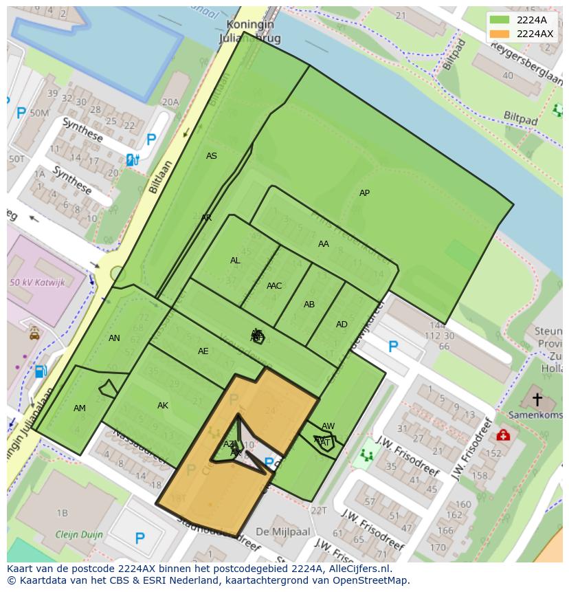 Afbeelding van het postcodegebied 2224 AX op de kaart.