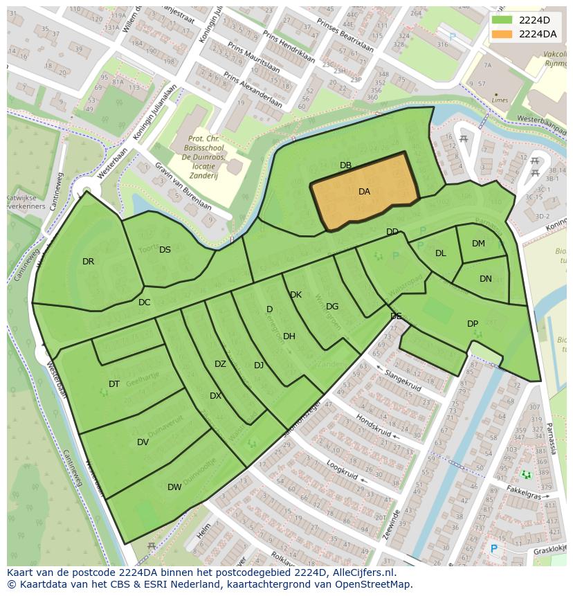 Afbeelding van het postcodegebied 2224 DA op de kaart.