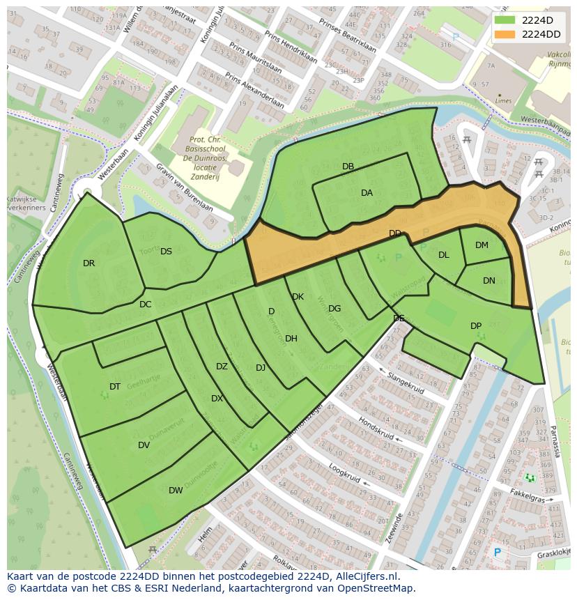 Afbeelding van het postcodegebied 2224 DD op de kaart.