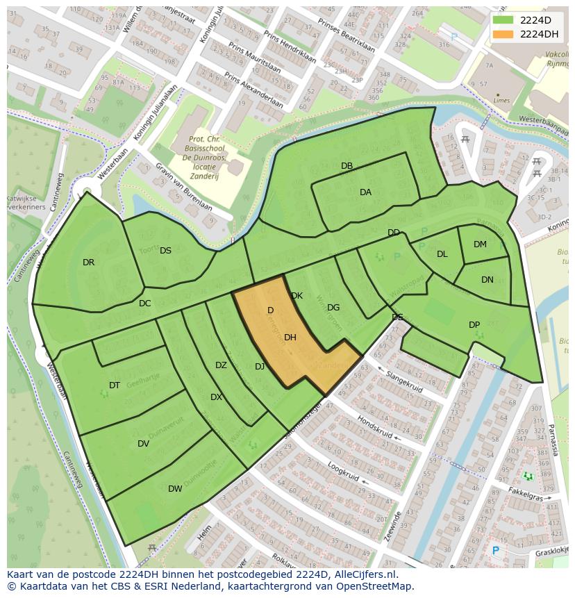 Afbeelding van het postcodegebied 2224 DH op de kaart.