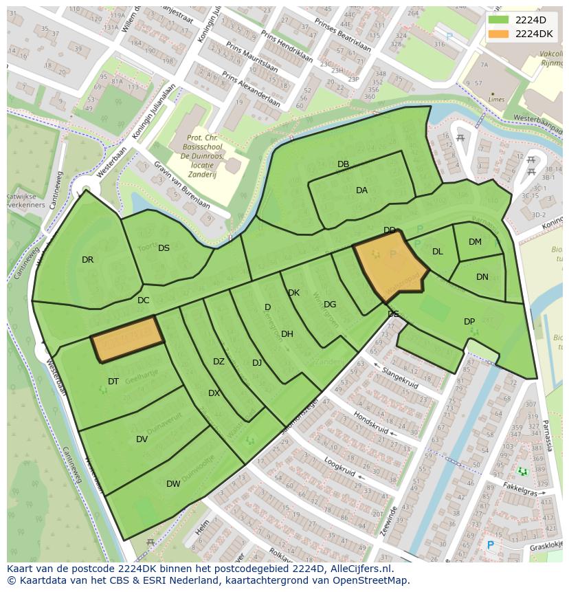 Afbeelding van het postcodegebied 2224 DK op de kaart.