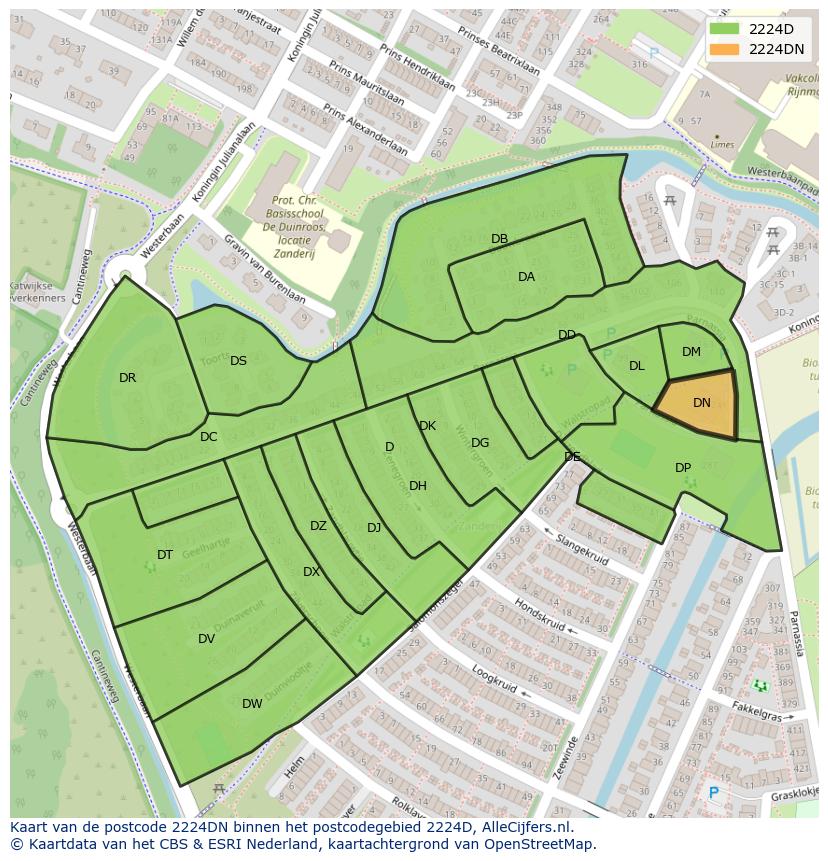 Afbeelding van het postcodegebied 2224 DN op de kaart.