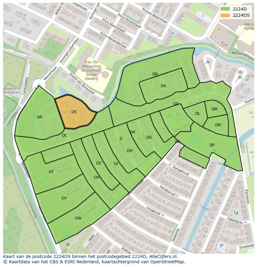 Afbeelding van het postcodegebied 2224 DS op de kaart.