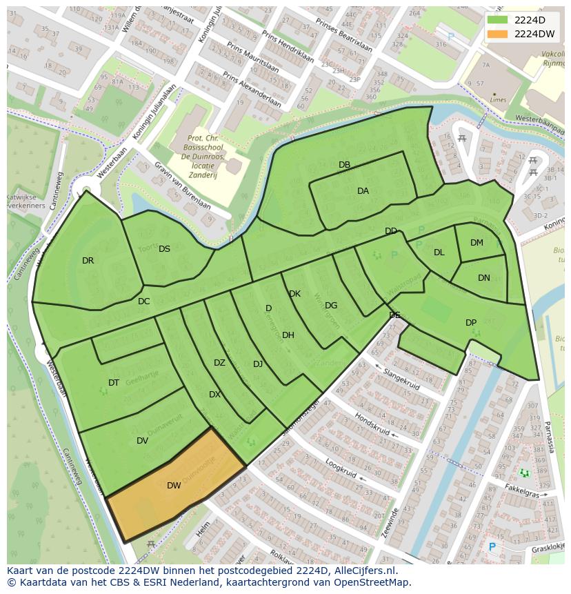 Afbeelding van het postcodegebied 2224 DW op de kaart.