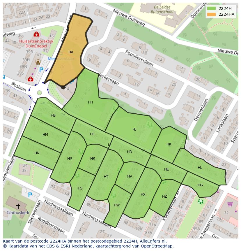 Afbeelding van het postcodegebied 2224 HA op de kaart.