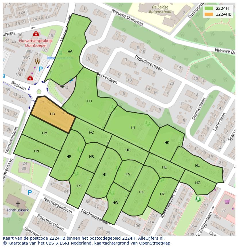Afbeelding van het postcodegebied 2224 HB op de kaart.