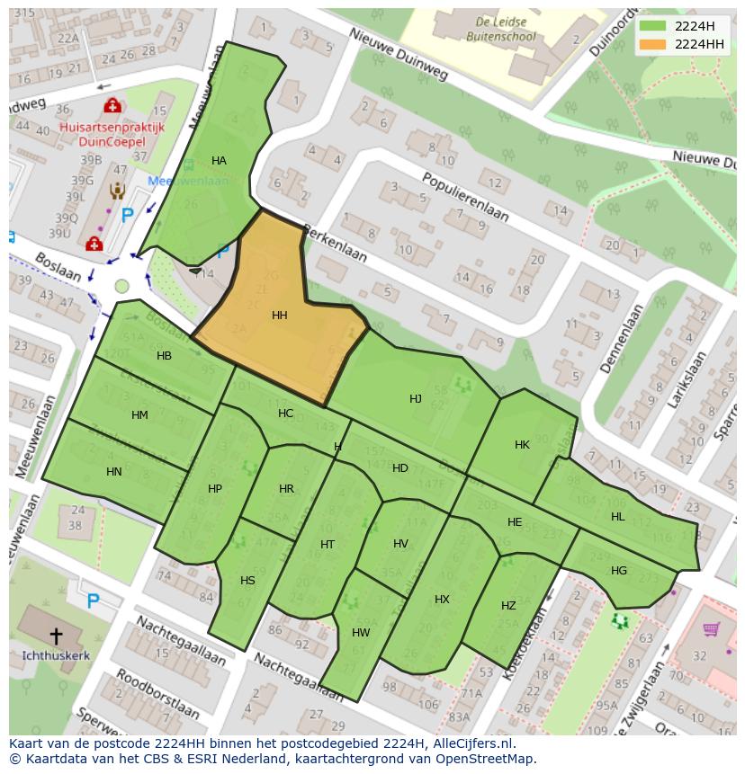 Afbeelding van het postcodegebied 2224 HH op de kaart.