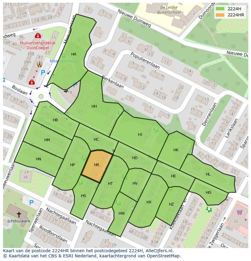 Afbeelding van het postcodegebied 2224 HR op de kaart.