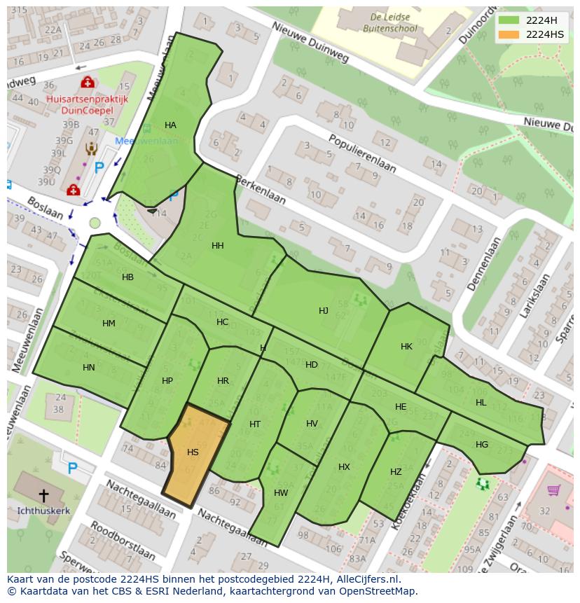 Afbeelding van het postcodegebied 2224 HS op de kaart.
