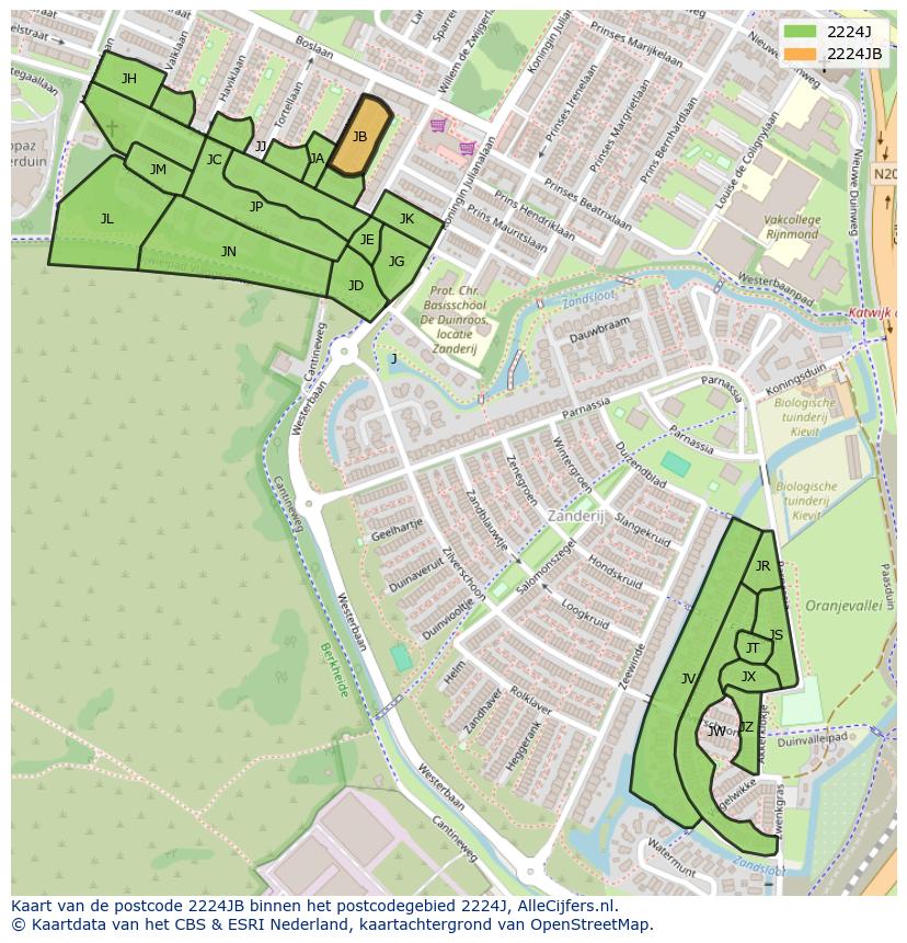 Afbeelding van het postcodegebied 2224 JB op de kaart.