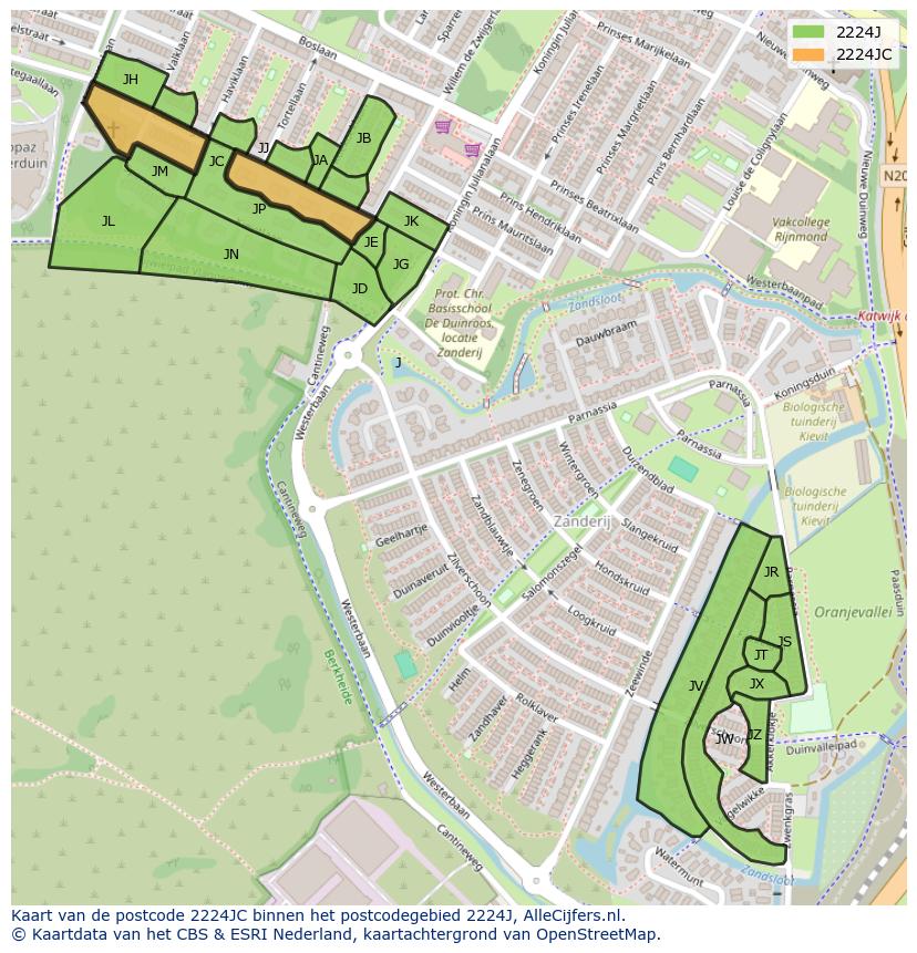 Afbeelding van het postcodegebied 2224 JC op de kaart.