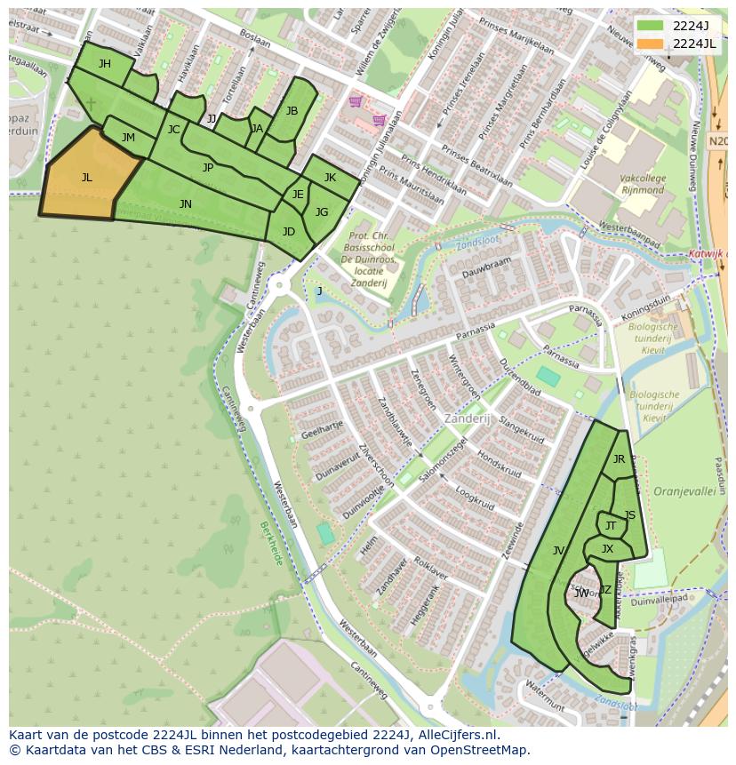 Afbeelding van het postcodegebied 2224 JL op de kaart.