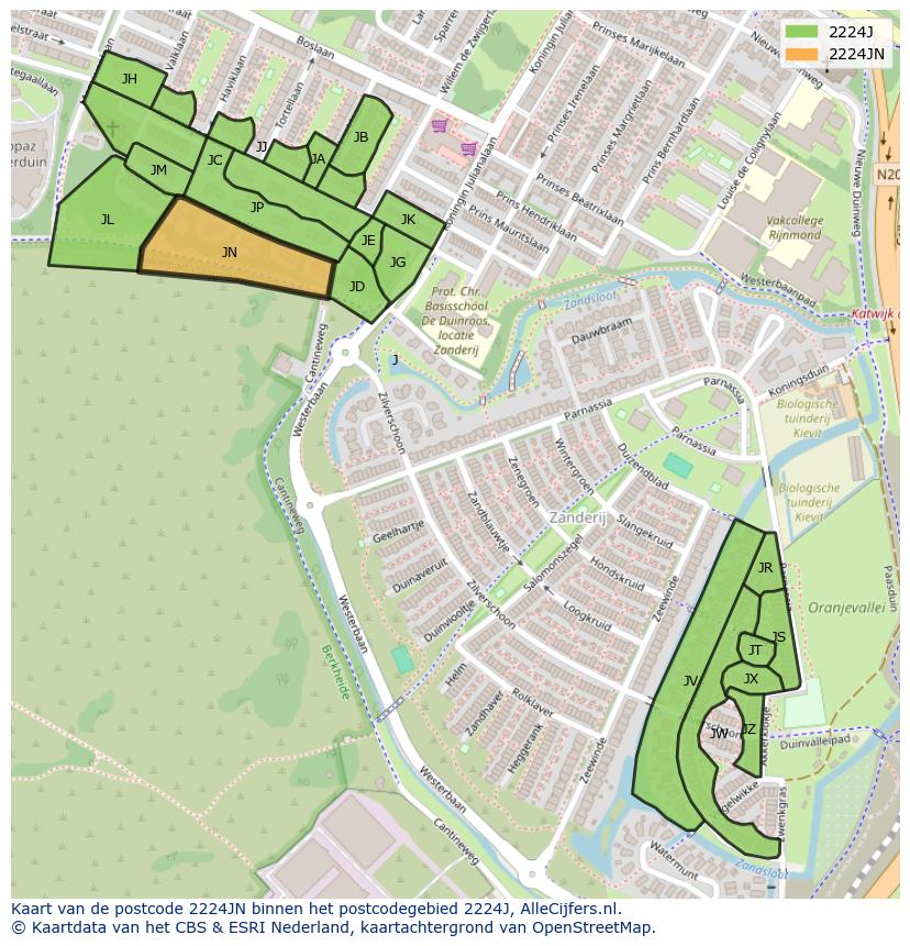 Afbeelding van het postcodegebied 2224 JN op de kaart.