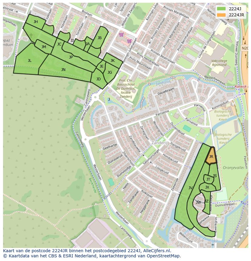 Afbeelding van het postcodegebied 2224 JR op de kaart.