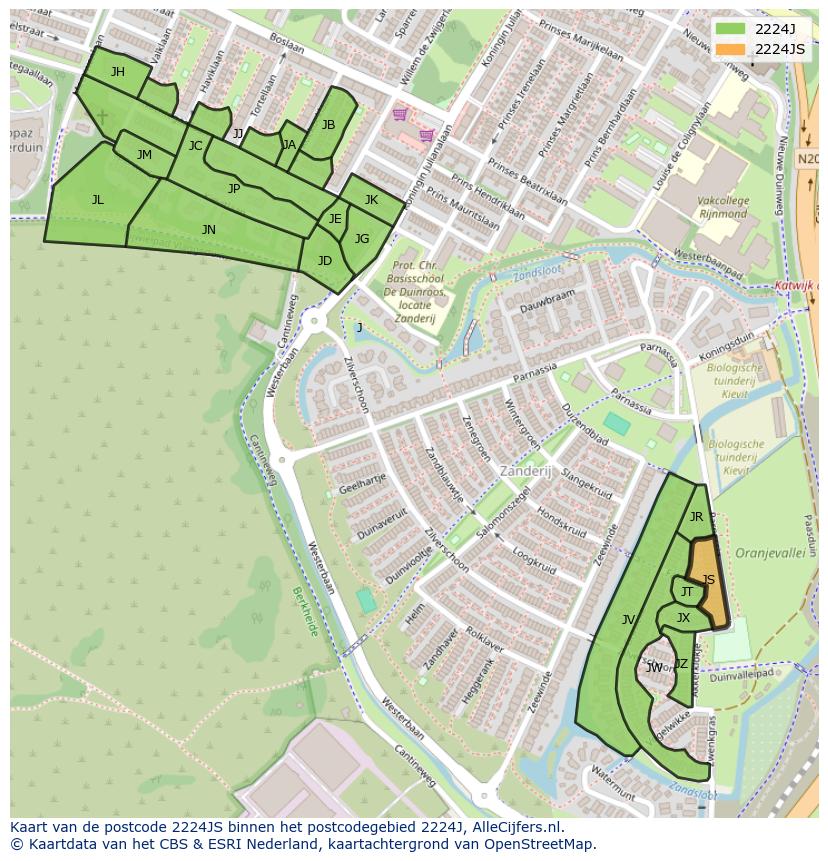 Afbeelding van het postcodegebied 2224 JS op de kaart.