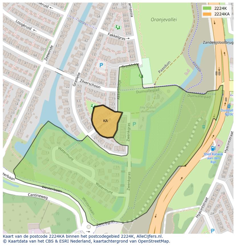 Afbeelding van het postcodegebied 2224 KA op de kaart.