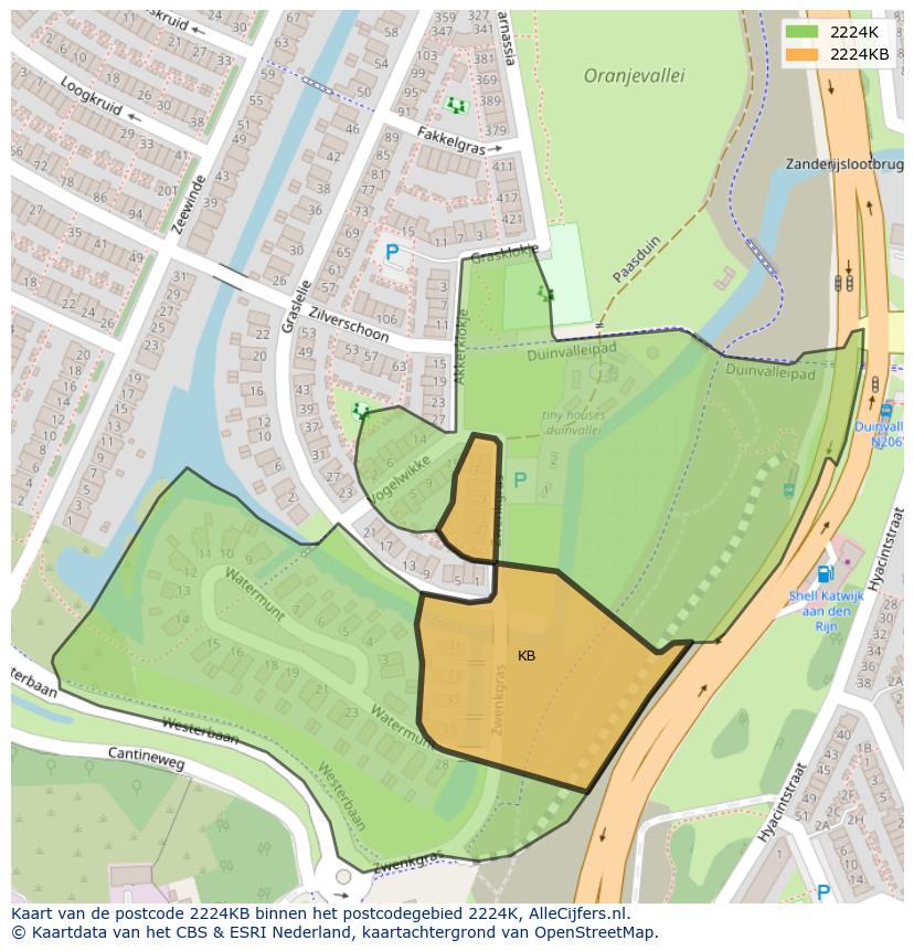 Afbeelding van het postcodegebied 2224 KB op de kaart.