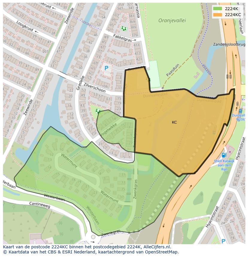 Afbeelding van het postcodegebied 2224 KC op de kaart.