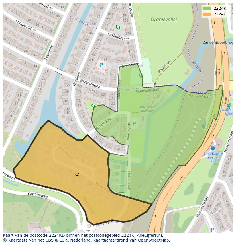 Afbeelding van het postcodegebied 2224 KD op de kaart.