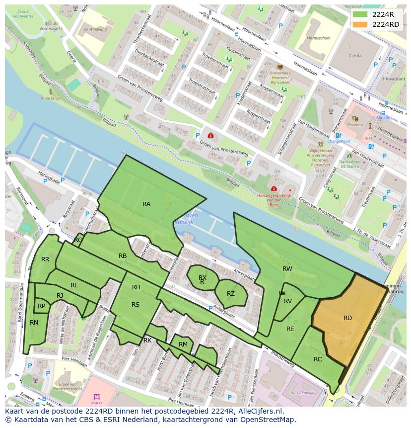 Afbeelding van het postcodegebied 2224 RD op de kaart.
