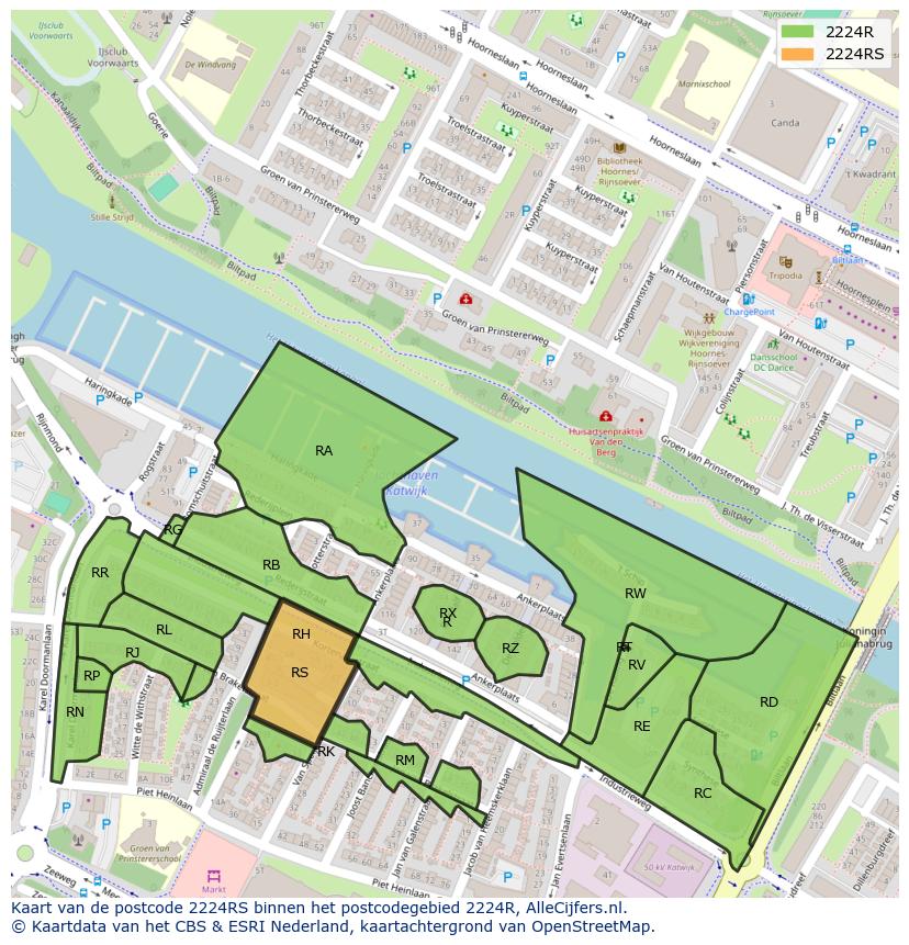 Afbeelding van het postcodegebied 2224 RS op de kaart.