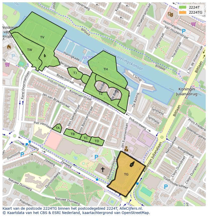 Afbeelding van het postcodegebied 2224 TG op de kaart.