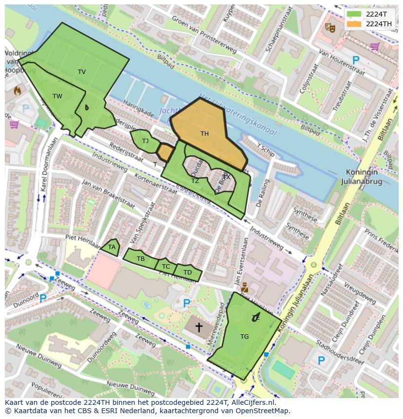 Afbeelding van het postcodegebied 2224 TH op de kaart.