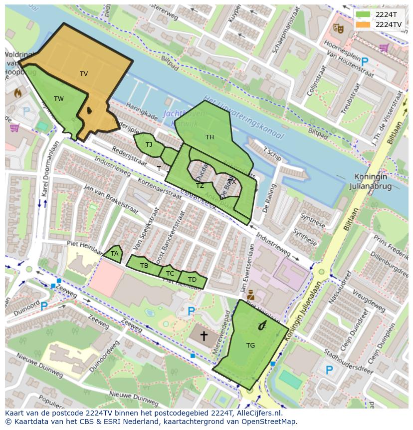 Afbeelding van het postcodegebied 2224 TV op de kaart.