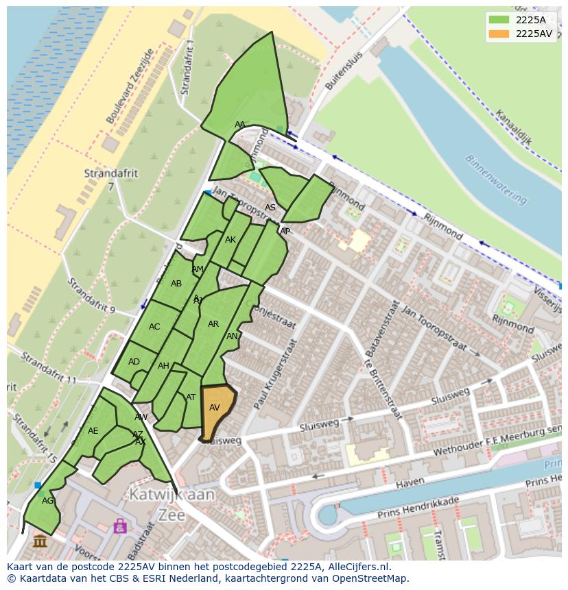 Afbeelding van het postcodegebied 2225 AV op de kaart.