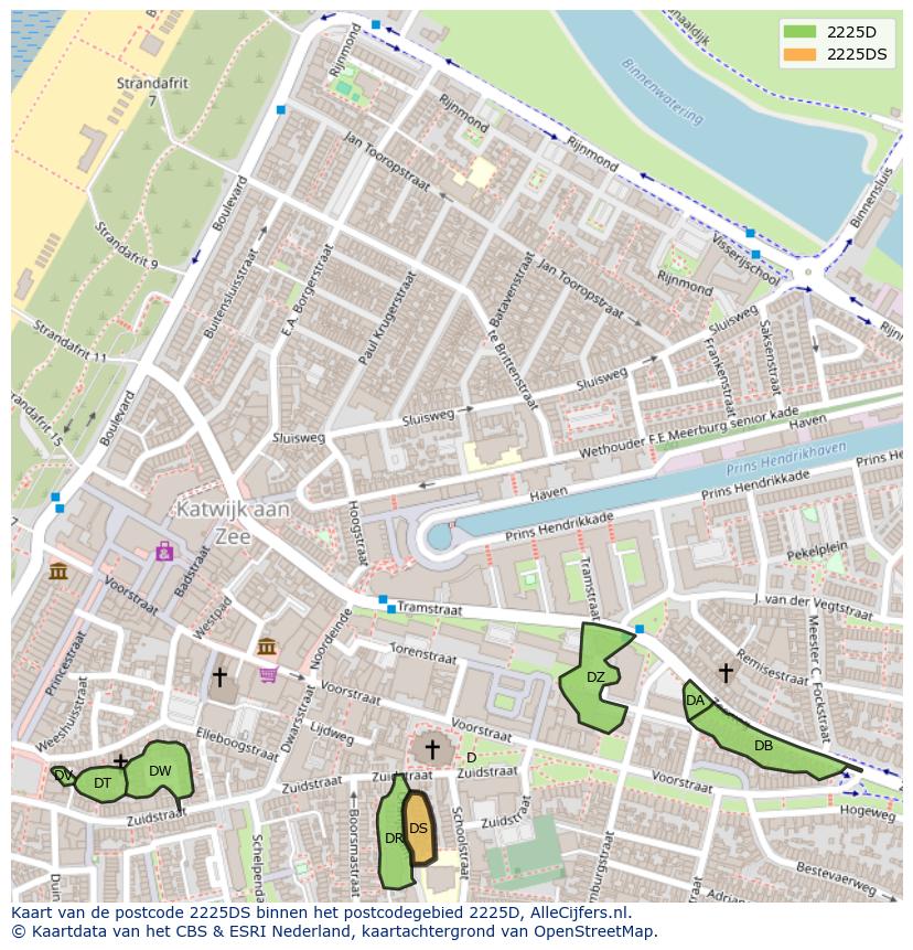 Afbeelding van het postcodegebied 2225 DS op de kaart.