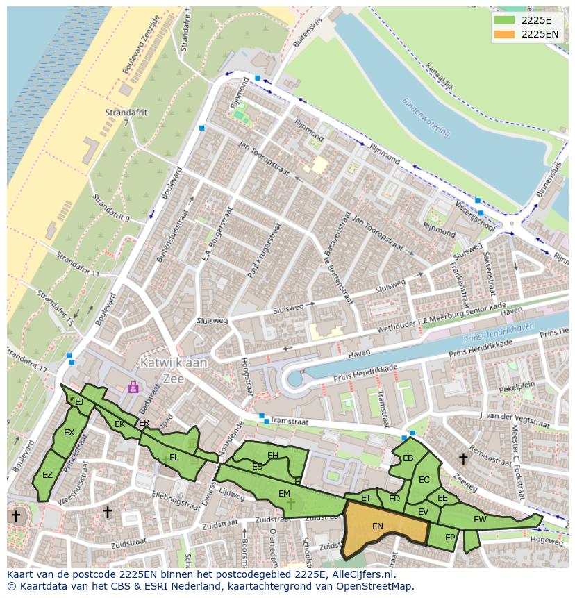 Afbeelding van het postcodegebied 2225 EN op de kaart.