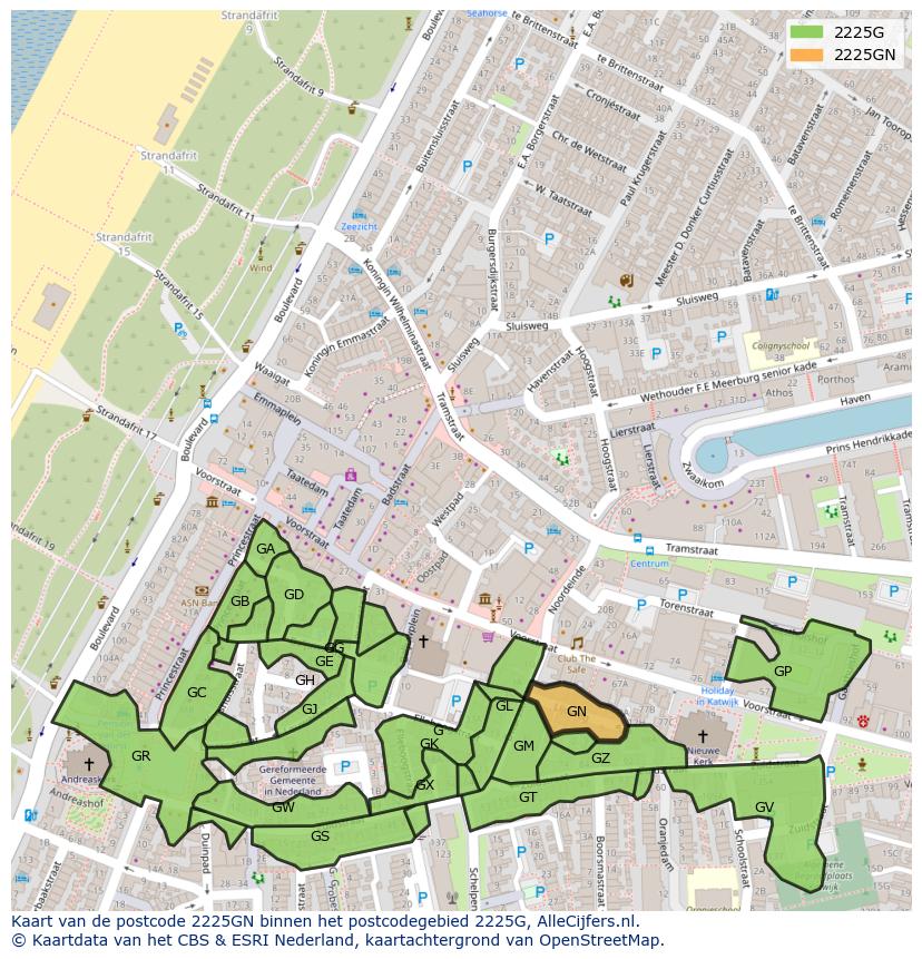 Afbeelding van het postcodegebied 2225 GN op de kaart.