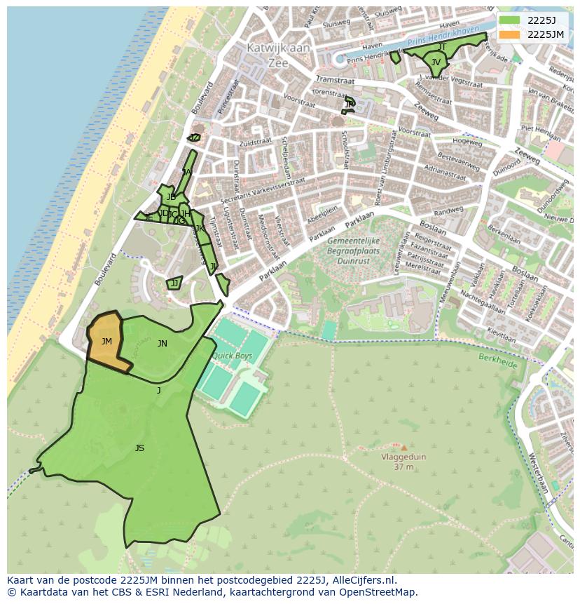 Afbeelding van het postcodegebied 2225 JM op de kaart.