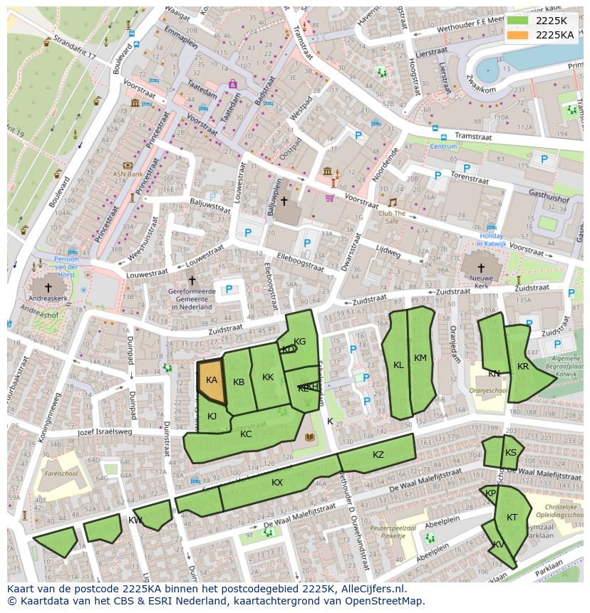 Afbeelding van het postcodegebied 2225 KA op de kaart.
