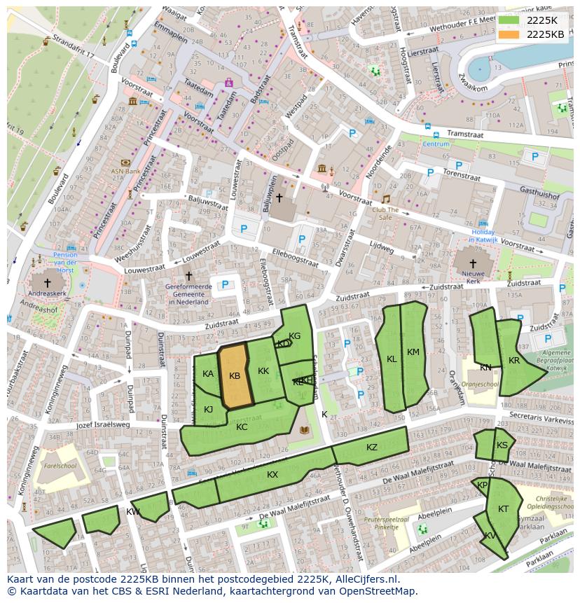 Afbeelding van het postcodegebied 2225 KB op de kaart.