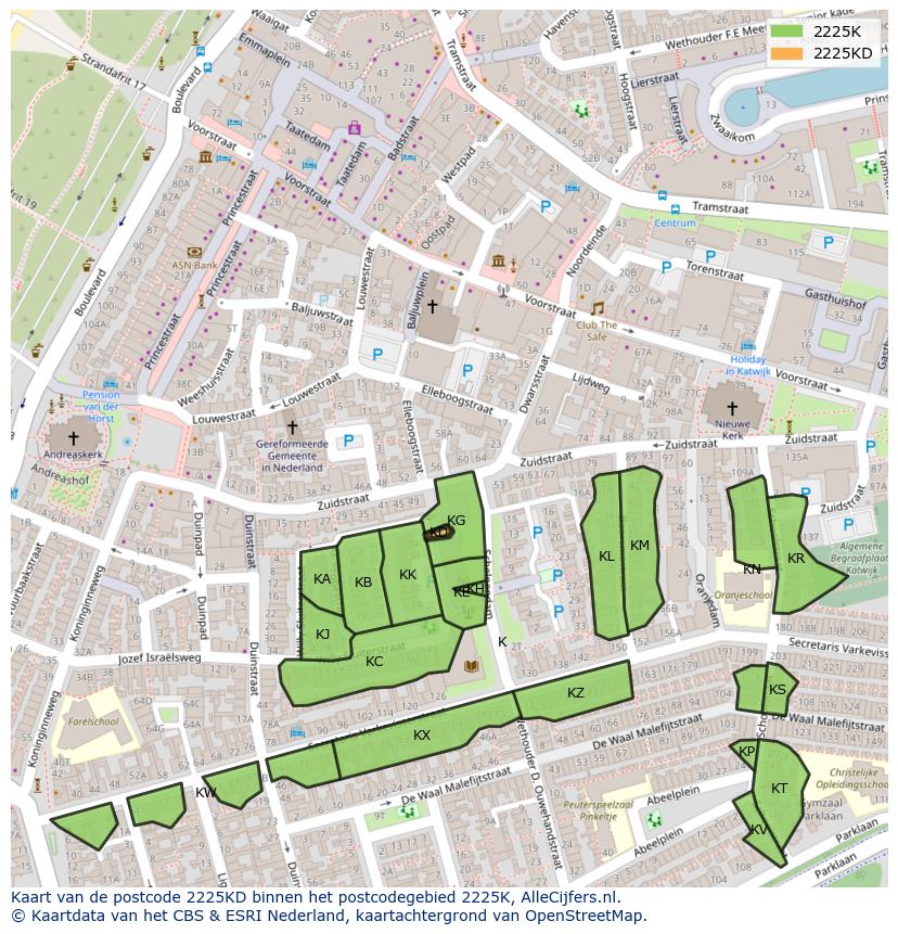 Afbeelding van het postcodegebied 2225 KD op de kaart.