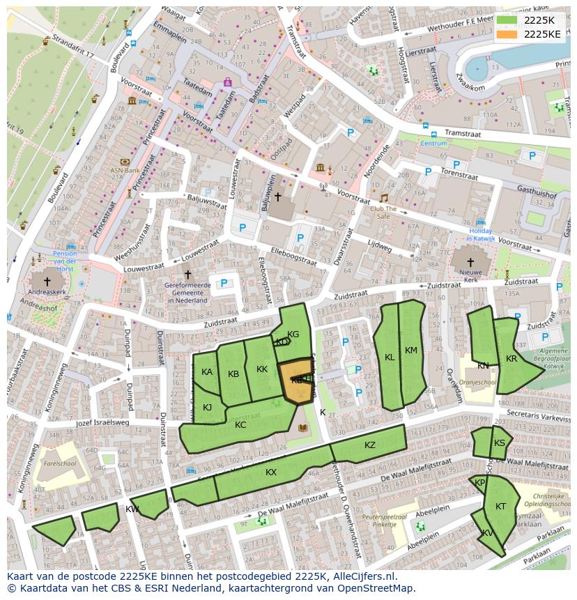Afbeelding van het postcodegebied 2225 KE op de kaart.