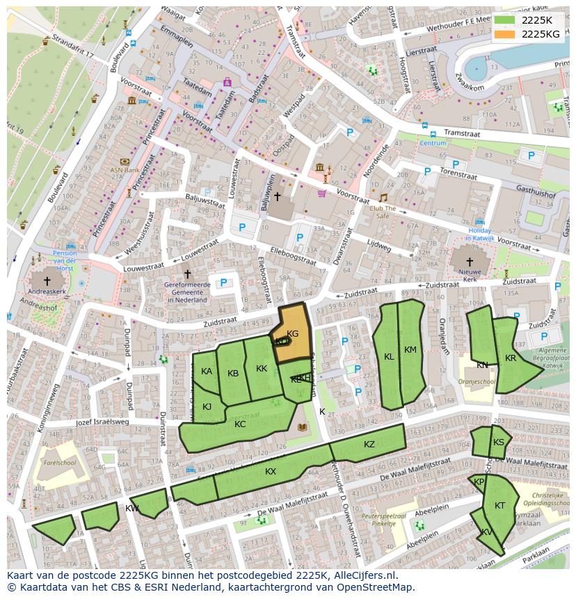 Afbeelding van het postcodegebied 2225 KG op de kaart.