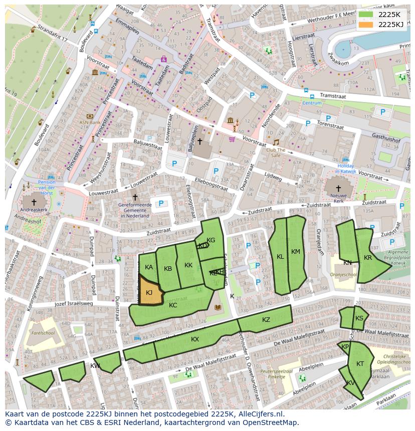 Afbeelding van het postcodegebied 2225 KJ op de kaart.
