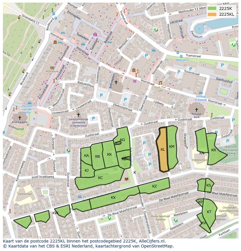 Afbeelding van het postcodegebied 2225 KL op de kaart.