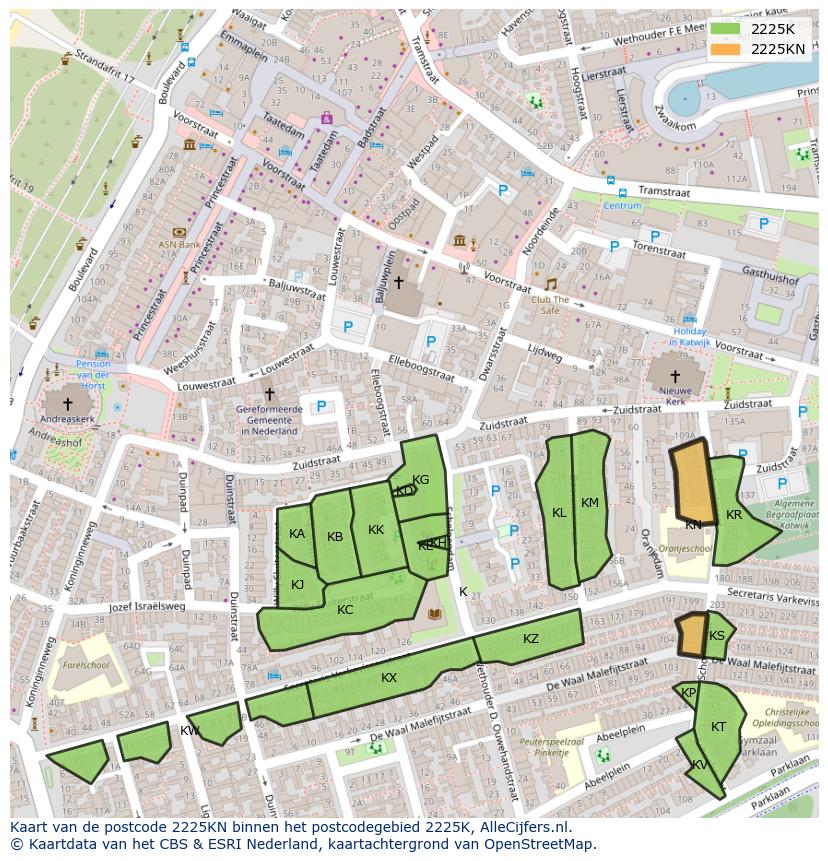 Afbeelding van het postcodegebied 2225 KN op de kaart.