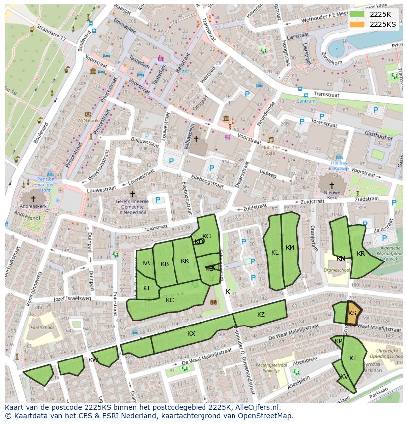 Afbeelding van het postcodegebied 2225 KS op de kaart.