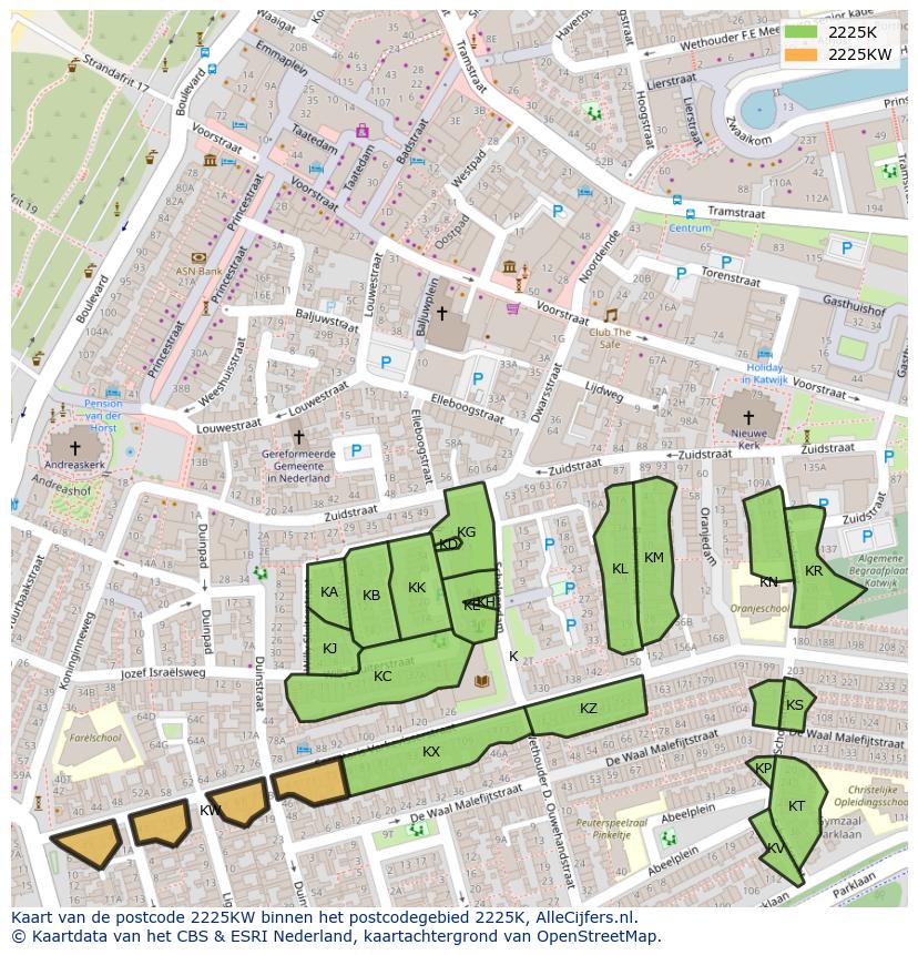 Afbeelding van het postcodegebied 2225 KW op de kaart.