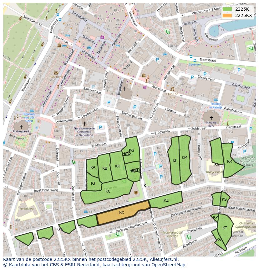 Afbeelding van het postcodegebied 2225 KX op de kaart.