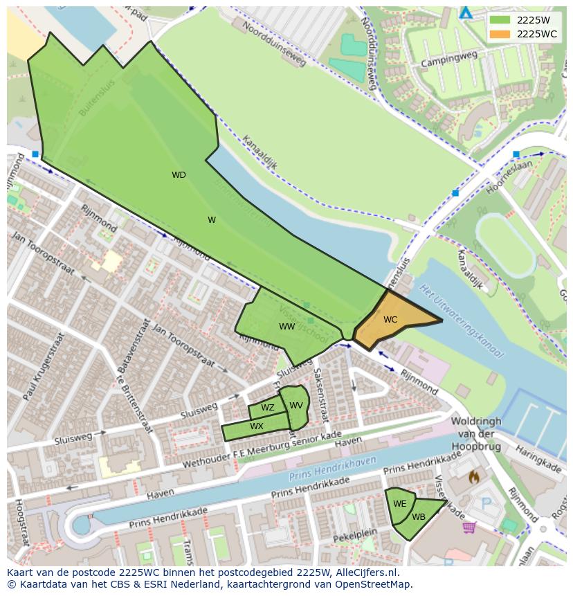 Afbeelding van het postcodegebied 2225 WC op de kaart.