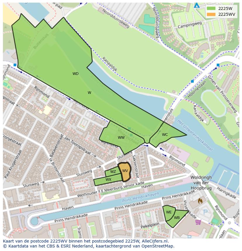 Afbeelding van het postcodegebied 2225 WV op de kaart.