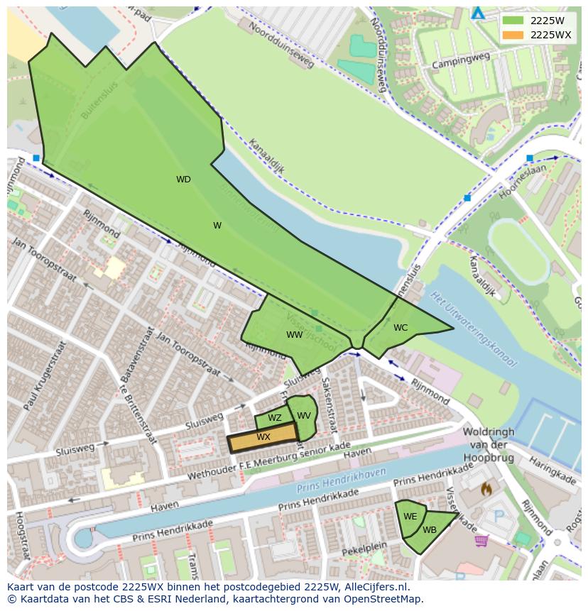 Afbeelding van het postcodegebied 2225 WX op de kaart.