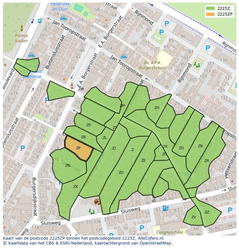 Afbeelding van het postcodegebied 2225 ZP op de kaart.
