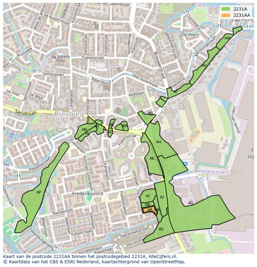 Afbeelding van het postcodegebied 2231 AA op de kaart.