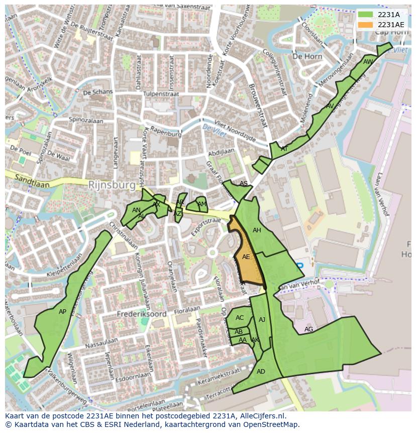 Afbeelding van het postcodegebied 2231 AE op de kaart.